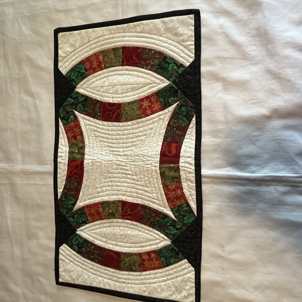Handmade quilted table runner multicolored design W/Geometric Design- 20.5 X 11